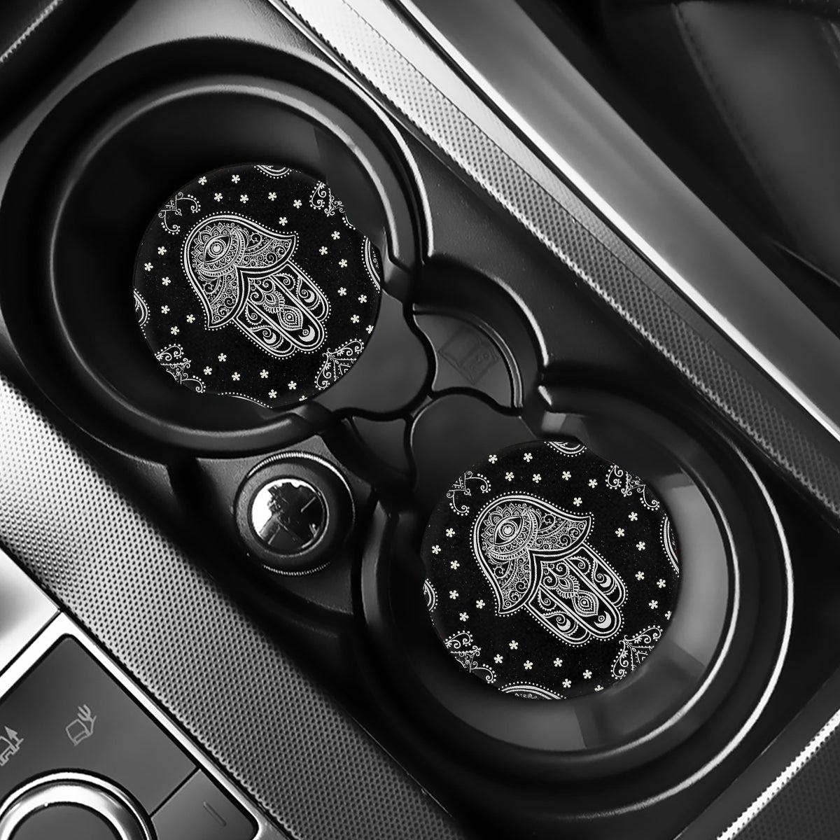 Black And White Hamsa Print Car Coasters
