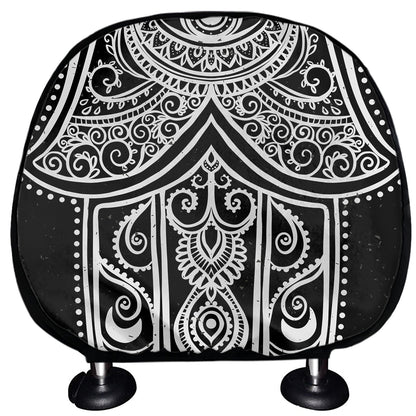 Black And White Hamsa Print Car Headrest Covers