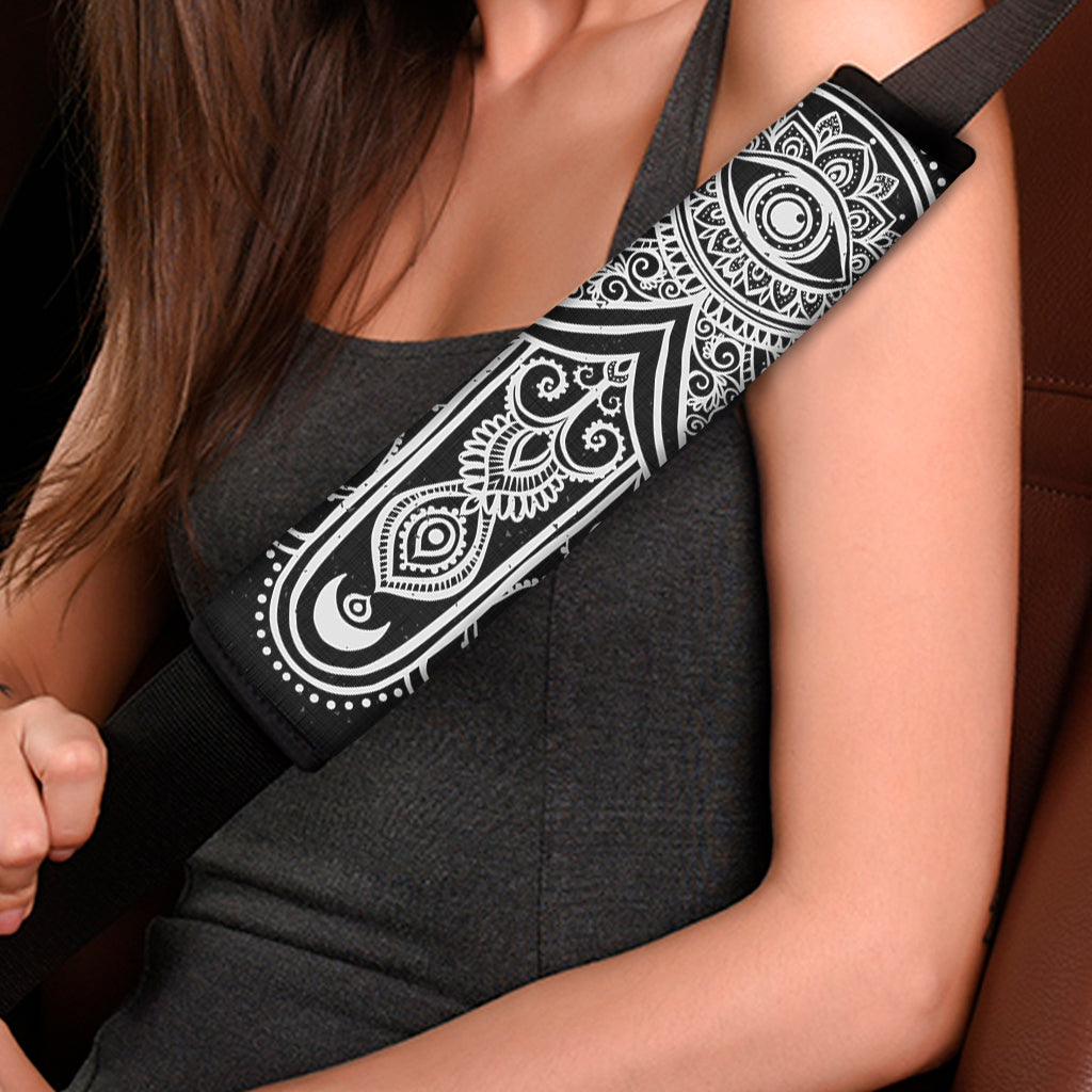 Black And White Hamsa Print Car Seat Belt Covers