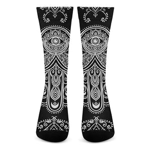 Black And White Hamsa Print Crew Socks