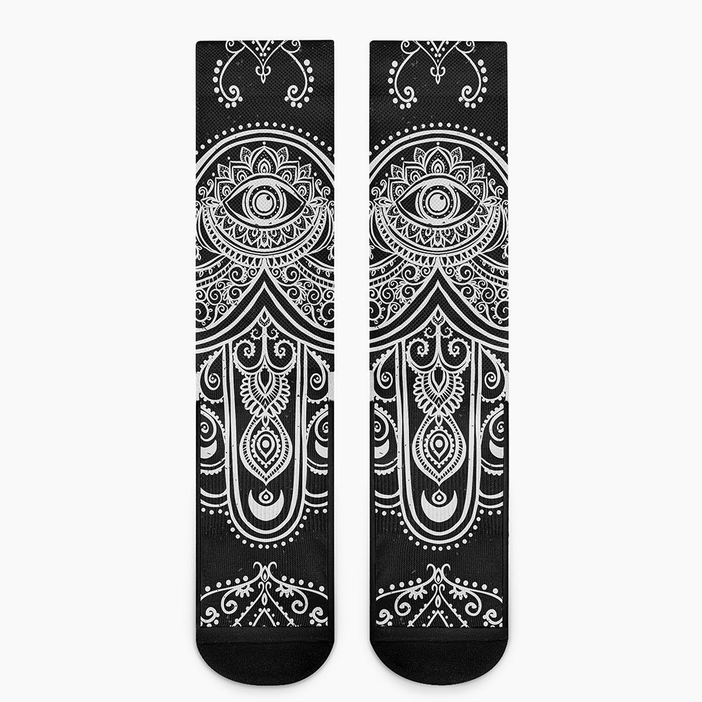 Black And White Hamsa Print Crew Socks