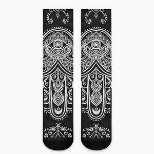 Black And White Hamsa Print Crew Socks