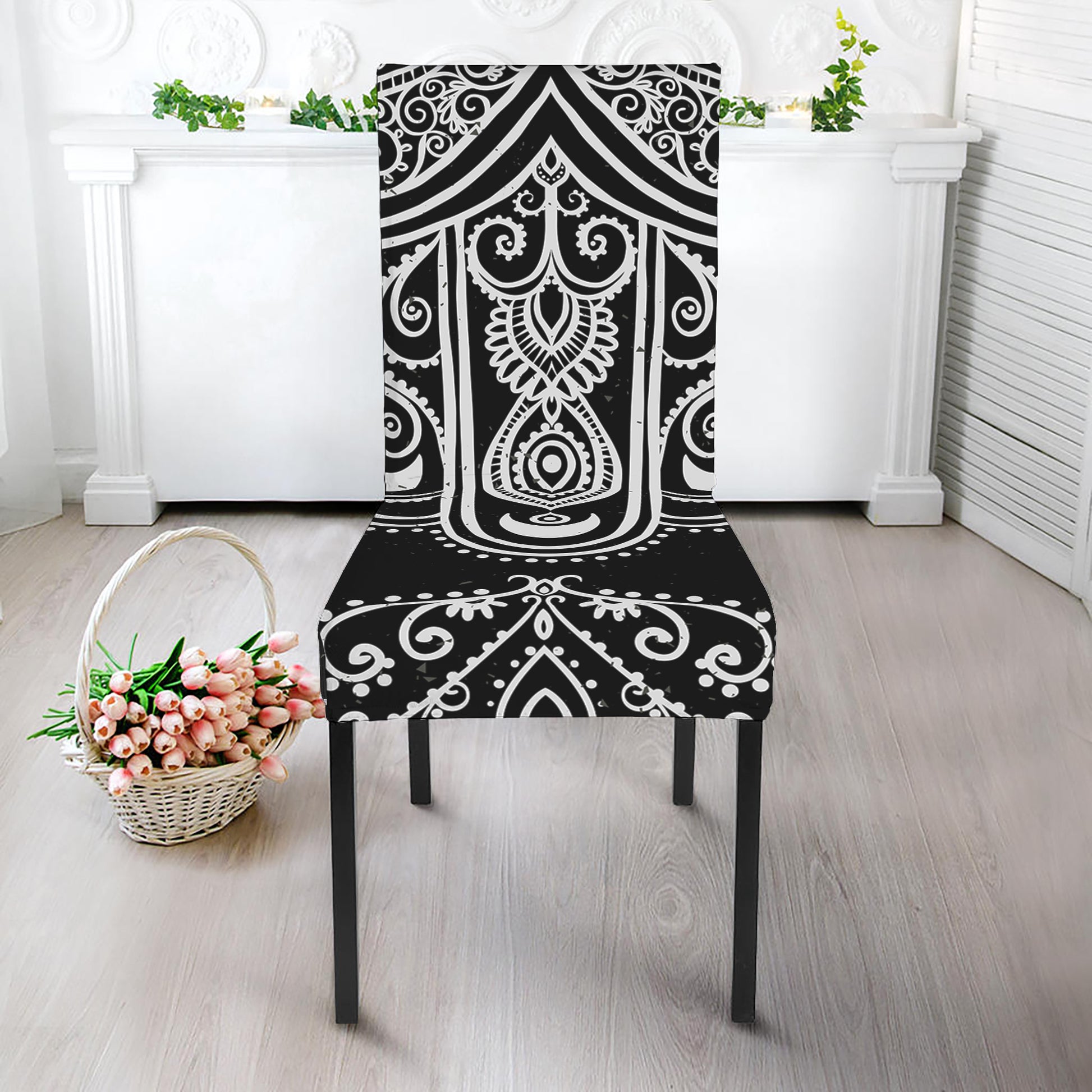 Black And White Hamsa Print Dining Chair Slipcover