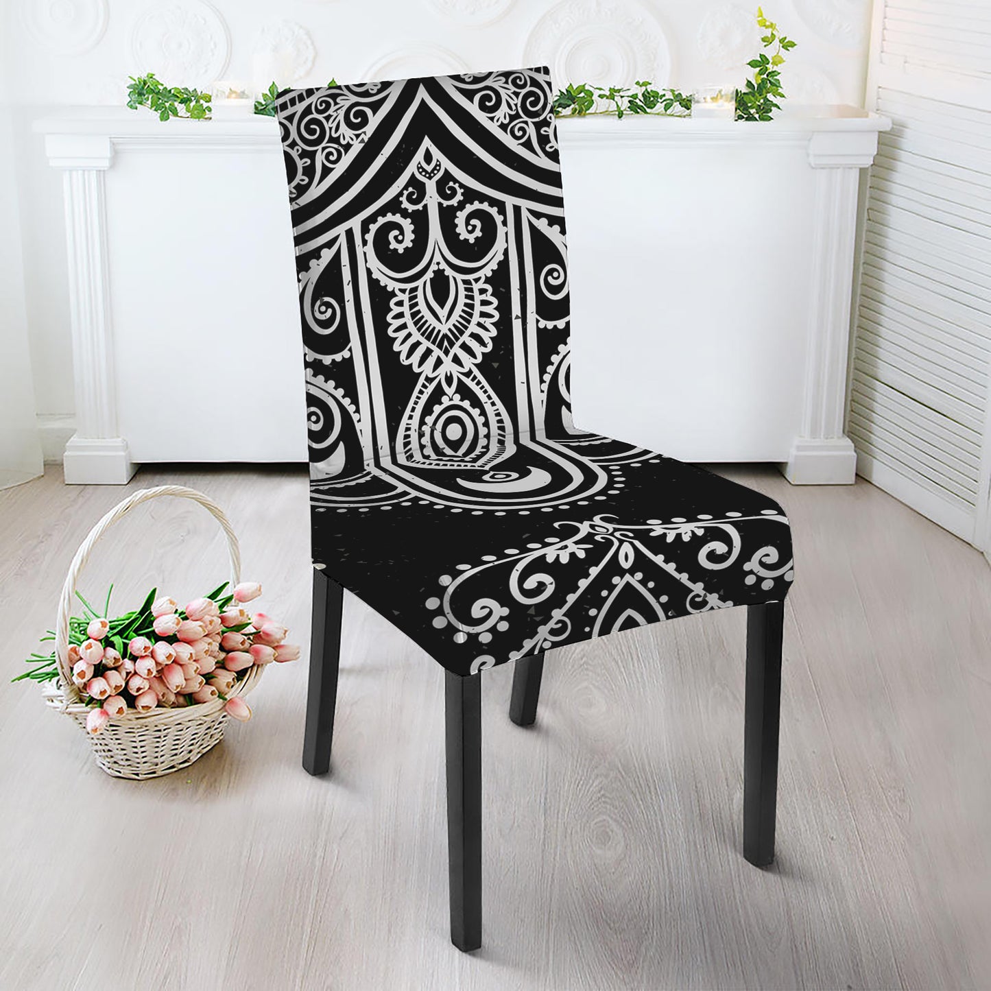 Black And White Hamsa Print Dining Chair Slipcover