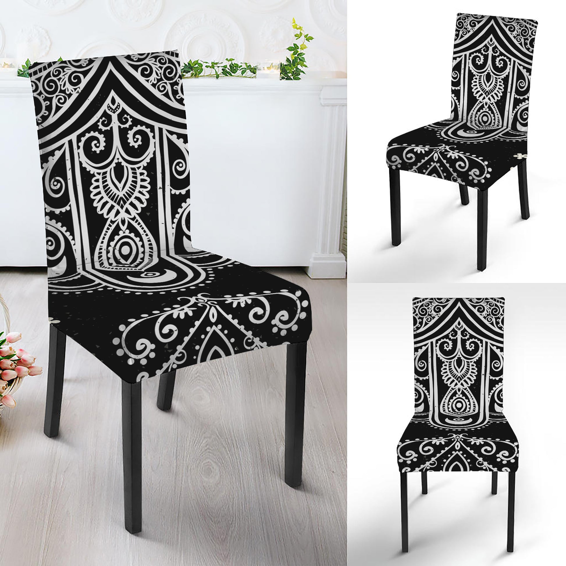 Black And White Hamsa Print Dining Chair Slipcover