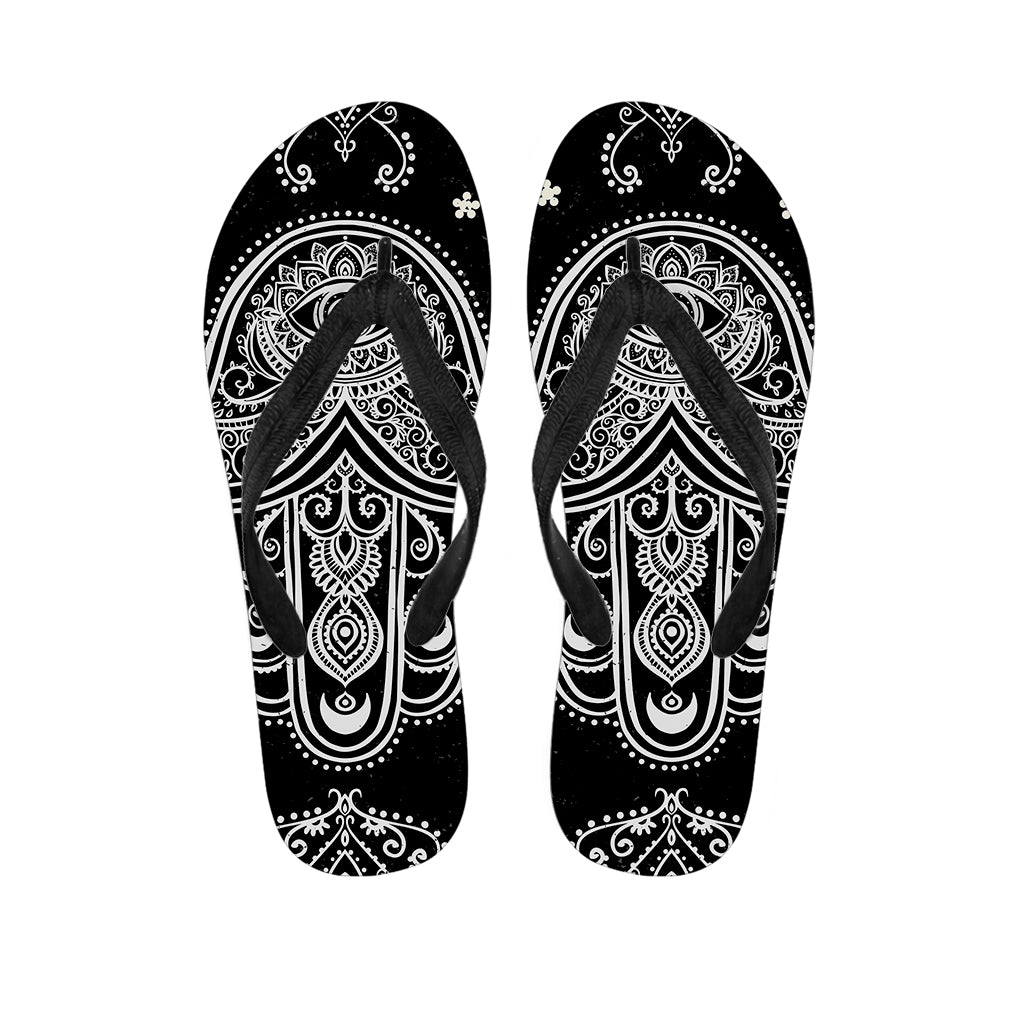 Black And White Hamsa Print Flip Flops