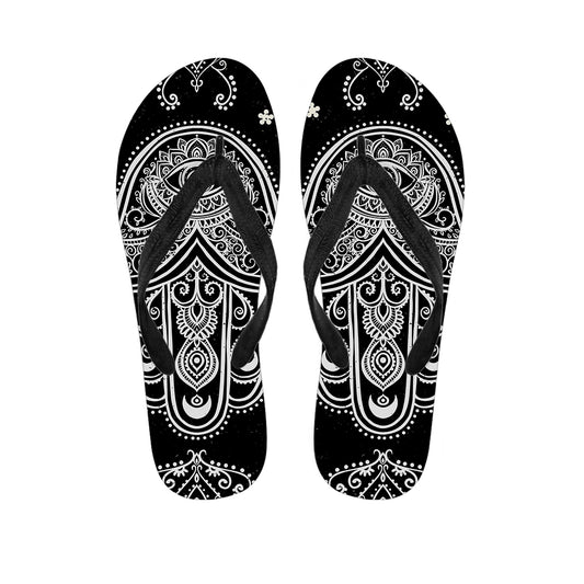 Black And White Hamsa Print Flip Flops