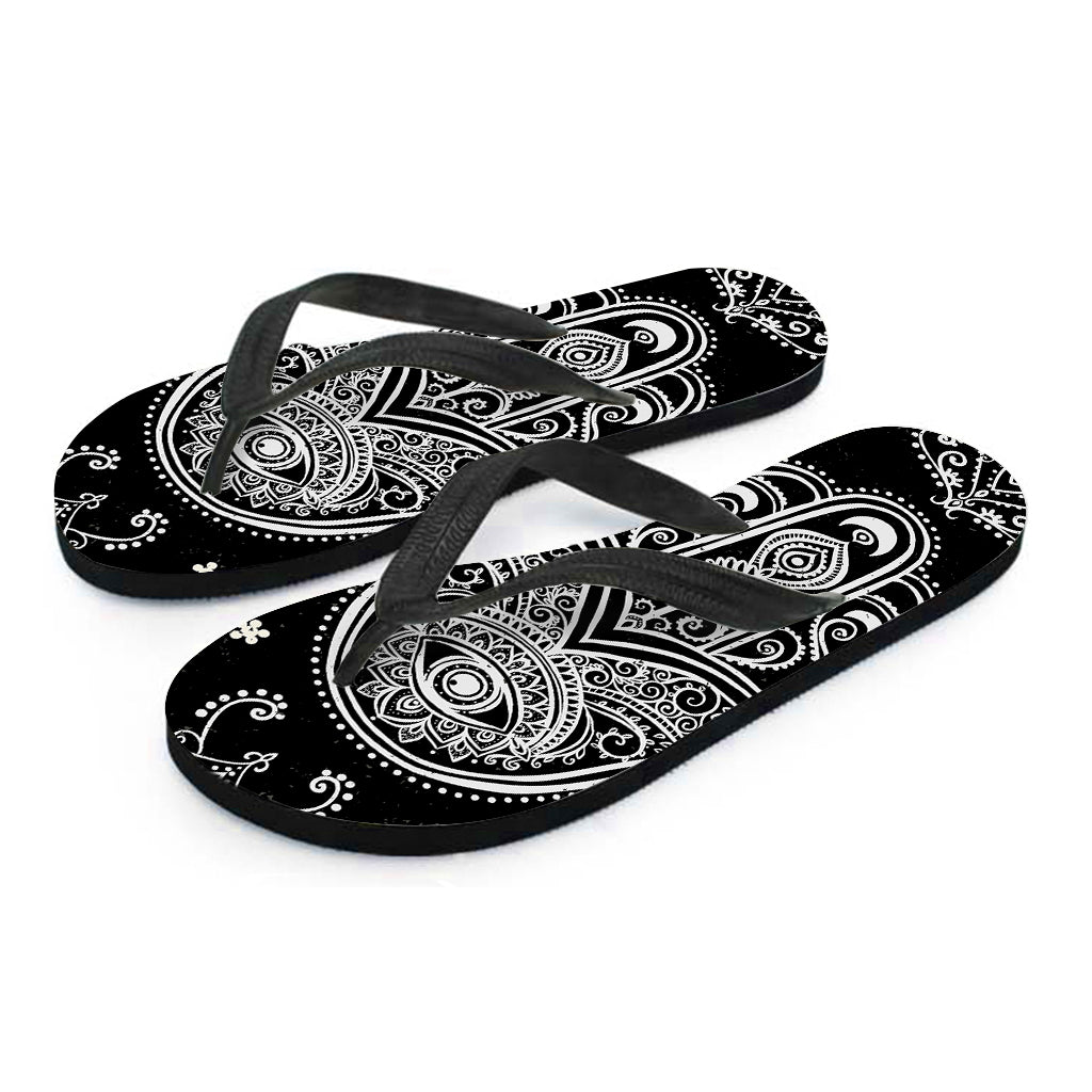 Black And White Hamsa Print Flip Flops