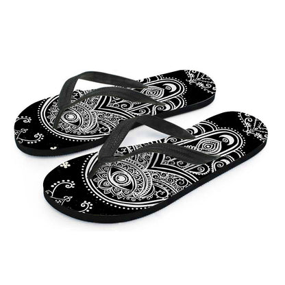 Black And White Hamsa Print Flip Flops