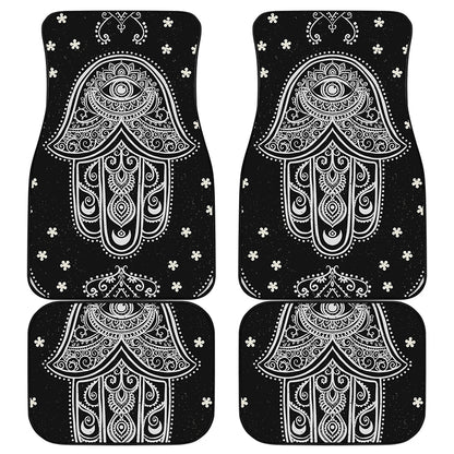 Black And White Hamsa Print Front and Back Car Floor Mats
