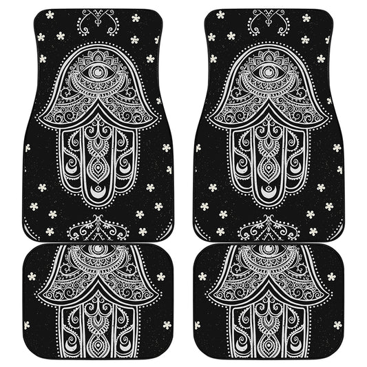 Black And White Hamsa Print Front and Back Car Floor Mats
