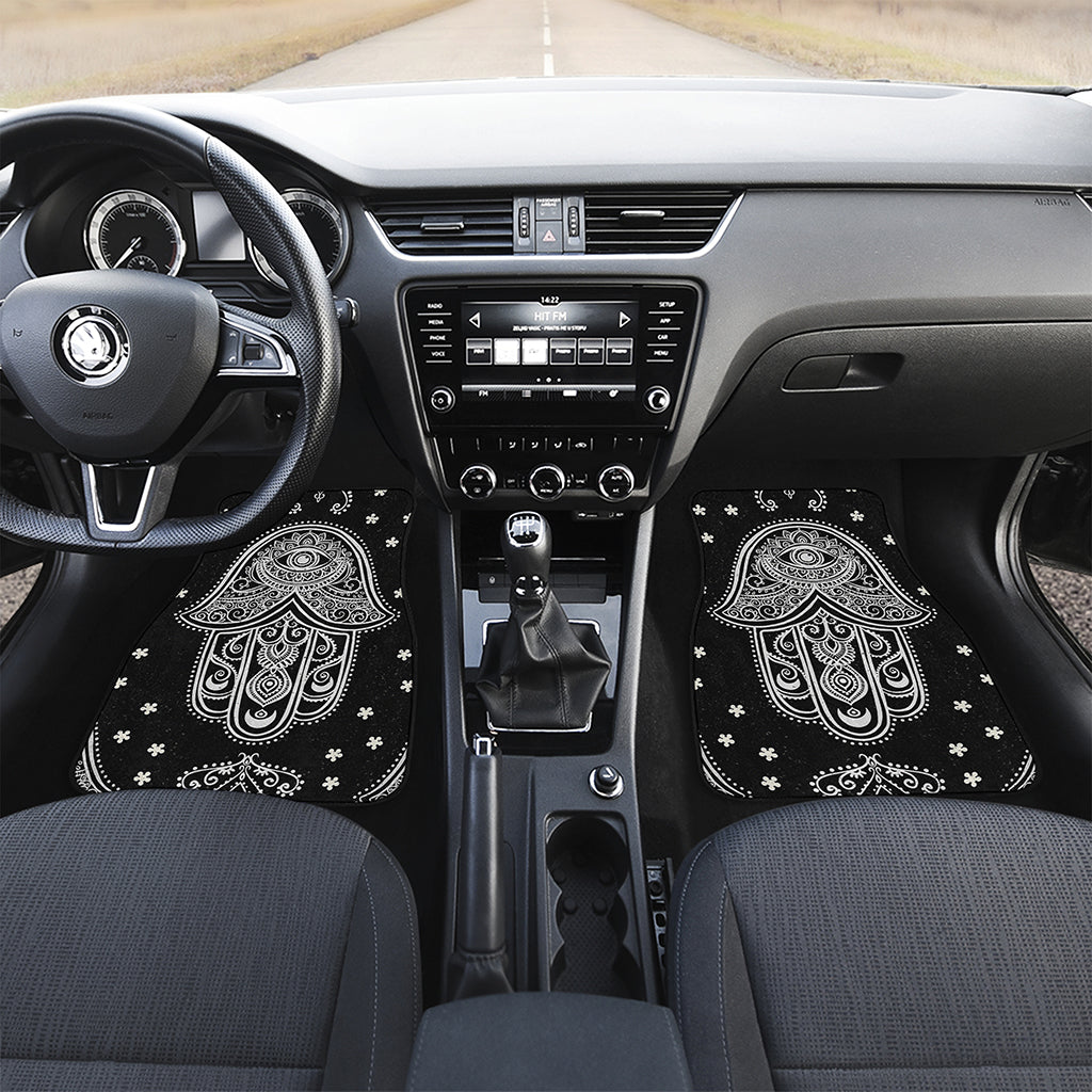 Black And White Hamsa Print Front and Back Car Floor Mats