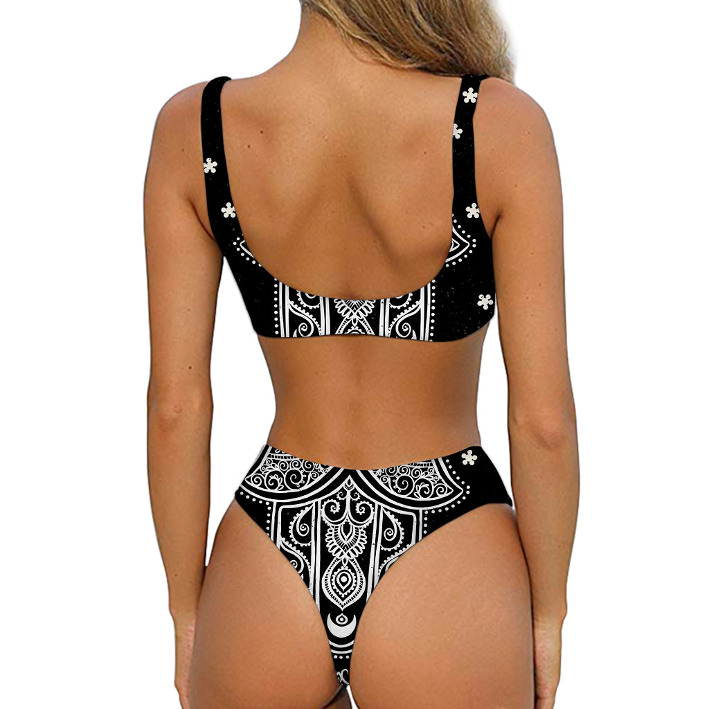Black And White Hamsa Print Front Bow Tie Bikini
