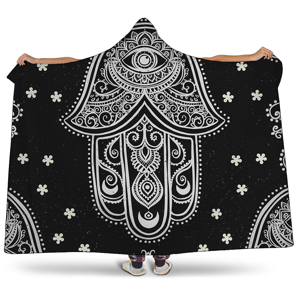 Black And White Hamsa Print Hooded Blanket