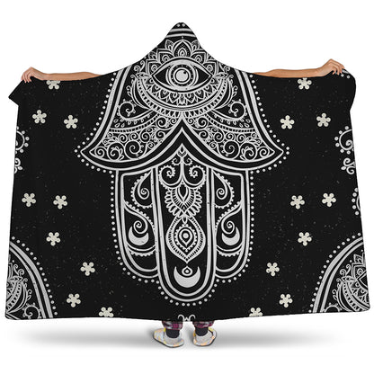 Black And White Hamsa Print Hooded Blanket