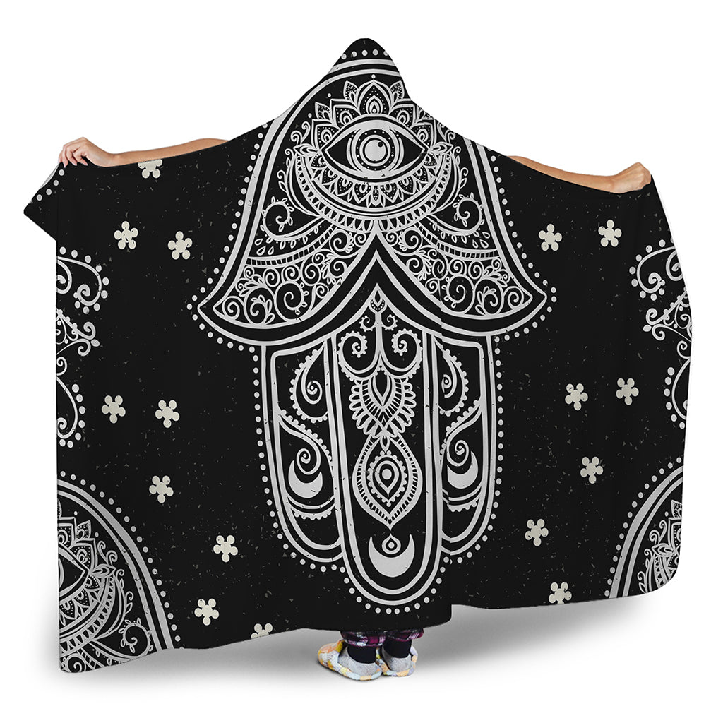 Black And White Hamsa Print Hooded Blanket