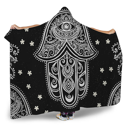 Black And White Hamsa Print Hooded Blanket