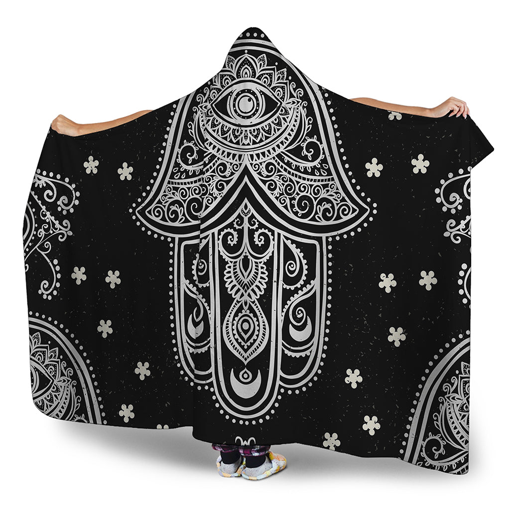 Black And White Hamsa Print Hooded Blanket