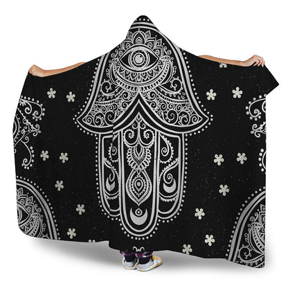 Black And White Hamsa Print Hooded Blanket
