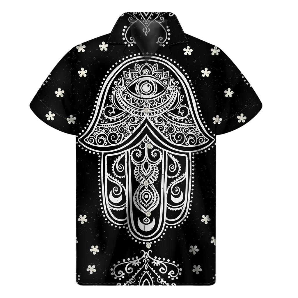 Black And White Hamsa Print Men's Short Sleeve Shirt