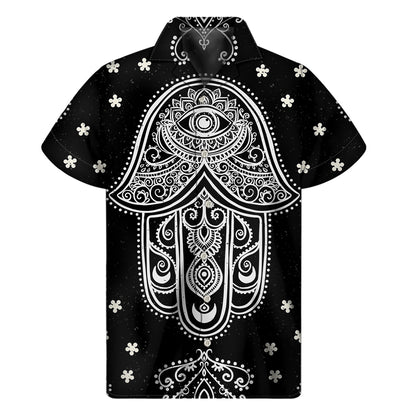 Black And White Hamsa Print Men's Short Sleeve Shirt