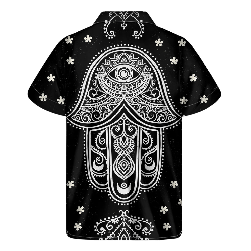 Black And White Hamsa Print Men's Short Sleeve Shirt