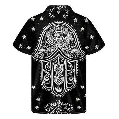 Black And White Hamsa Print Men's Short Sleeve Shirt