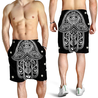 Black And White Hamsa Print Men's Shorts