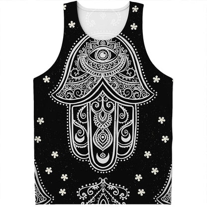Black And White Hamsa Print Men's Tank Top