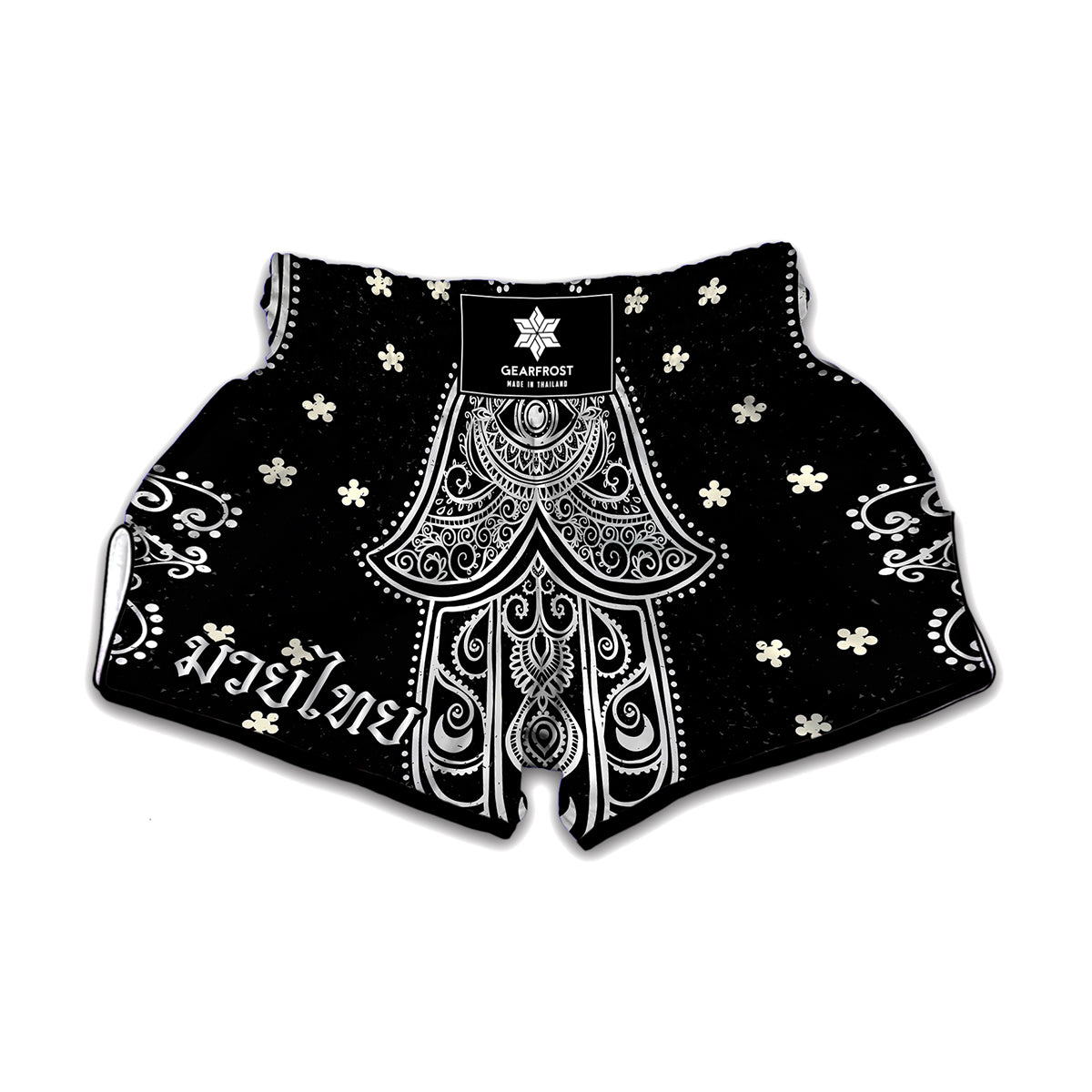 Black And White Hamsa Print Muay Thai Boxing Shorts