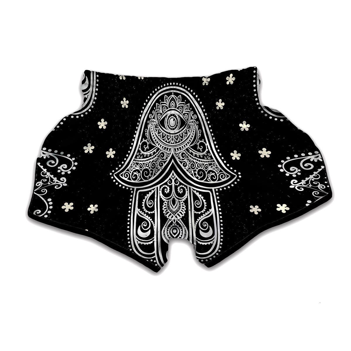 Black And White Hamsa Print Muay Thai Boxing Shorts