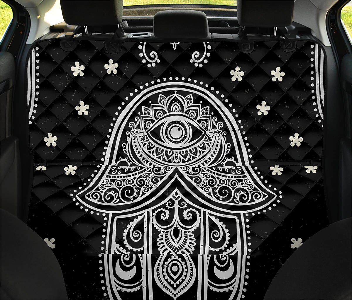 Black And White Hamsa Print Pet Car Back Seat Cover