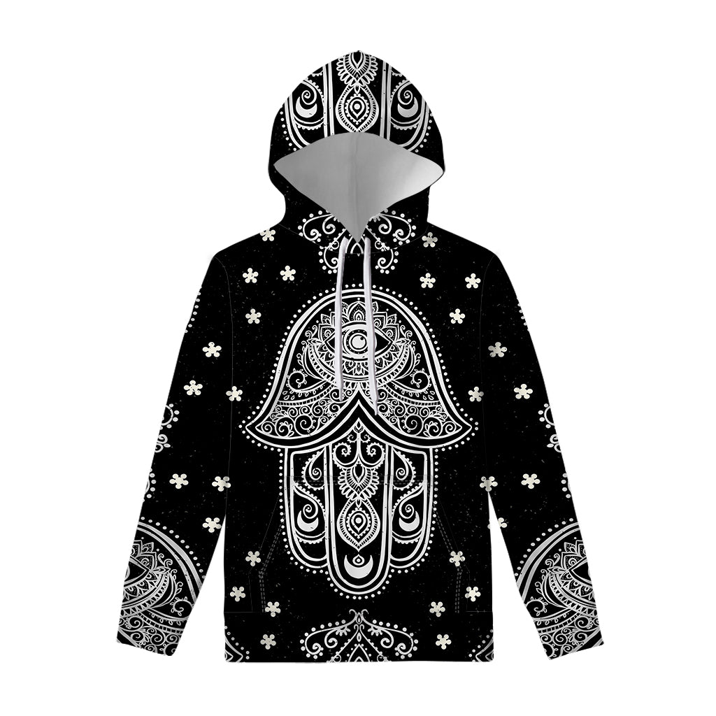 Black And White Hamsa Print Pullover Hoodie