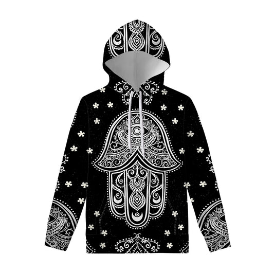 Black And White Hamsa Print Pullover Hoodie