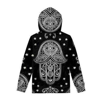 Black And White Hamsa Print Pullover Hoodie