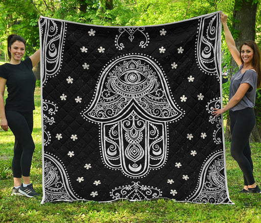 Black And White Hamsa Print Quilt