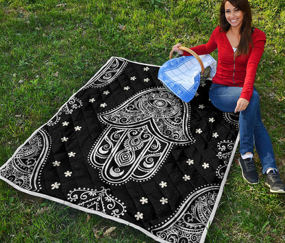Black And White Hamsa Print Quilt