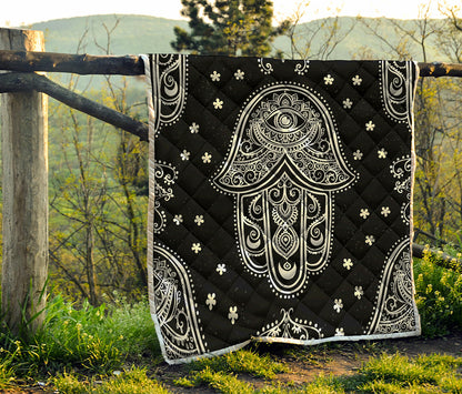 Black And White Hamsa Print Quilt