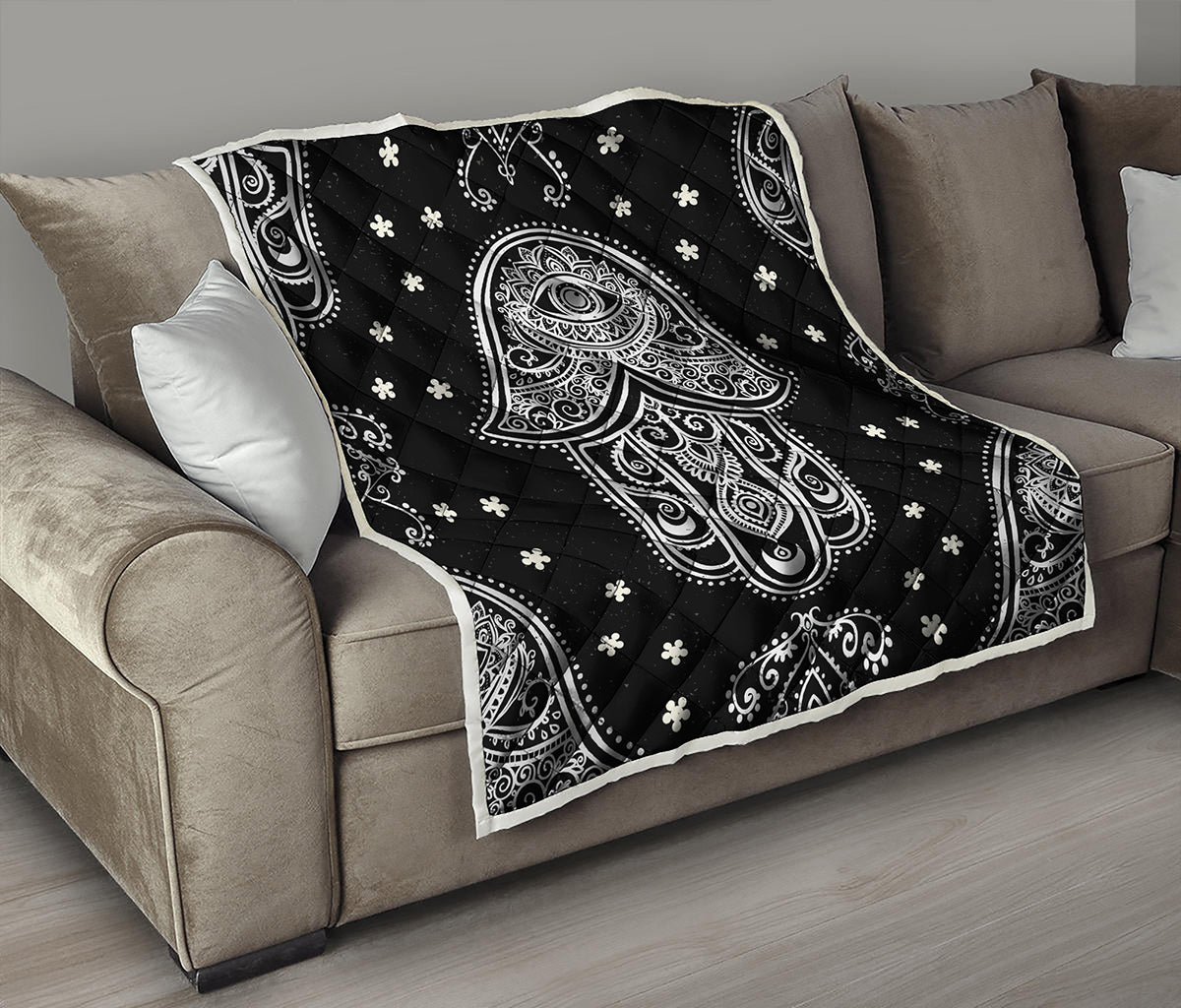 Black And White Hamsa Print Quilt