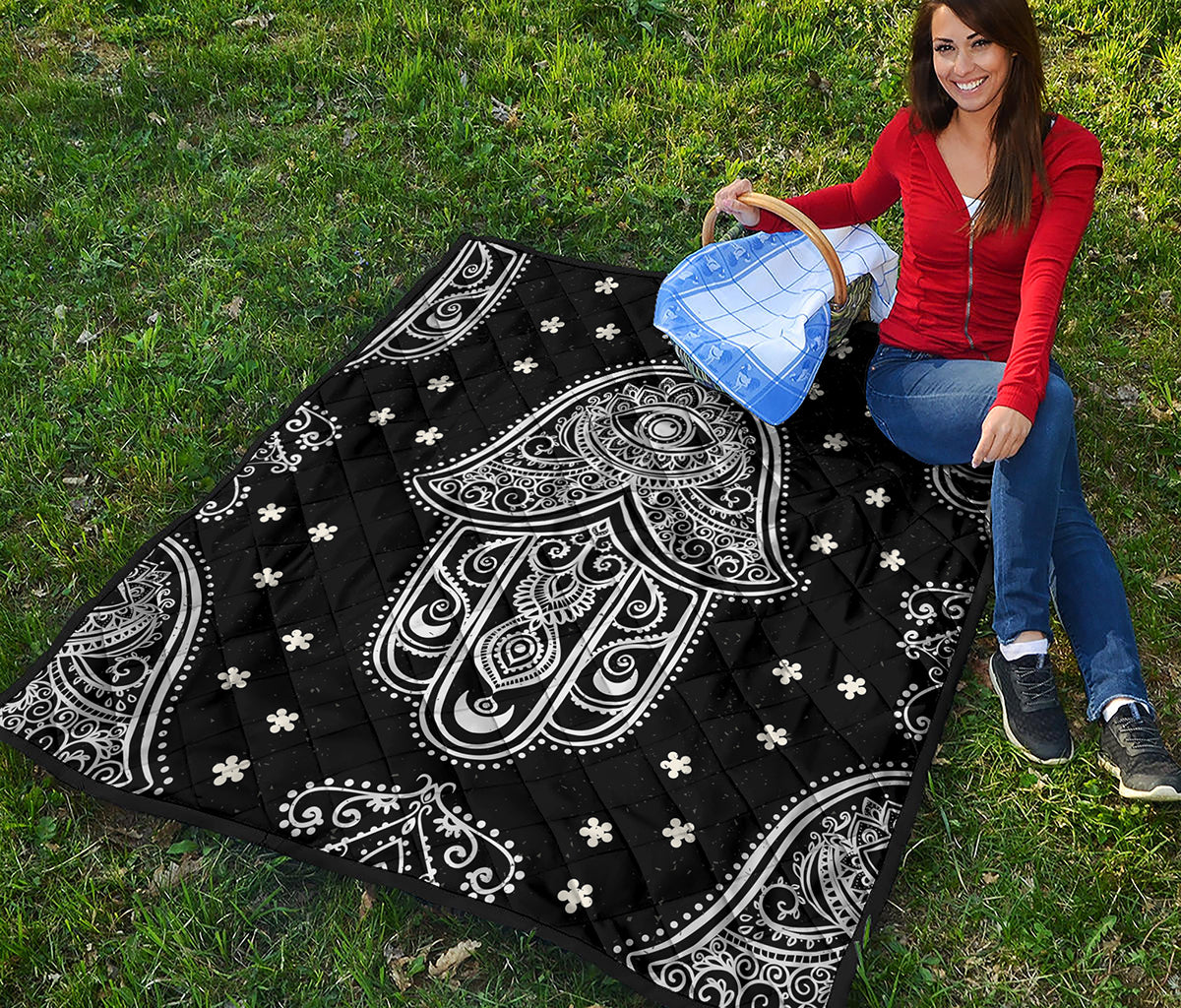 Black And White Hamsa Print Quilt