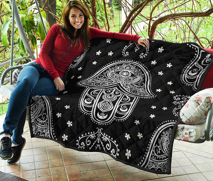 Black And White Hamsa Print Quilt