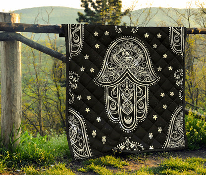 Black And White Hamsa Print Quilt