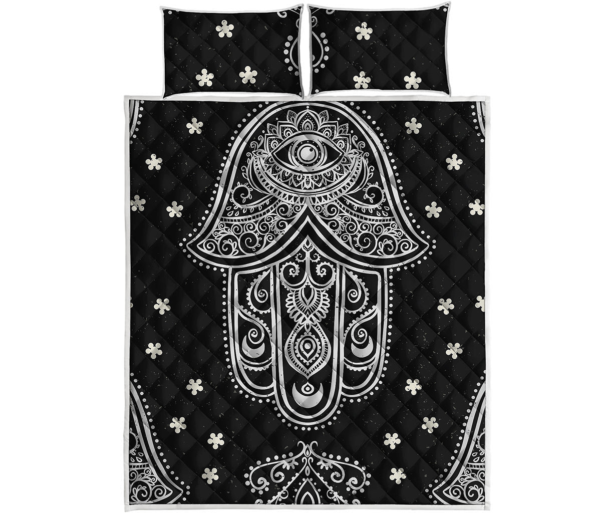 Black And White Hamsa Print Quilt Bed Set