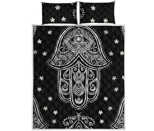 Black And White Hamsa Print Quilt Bed Set
