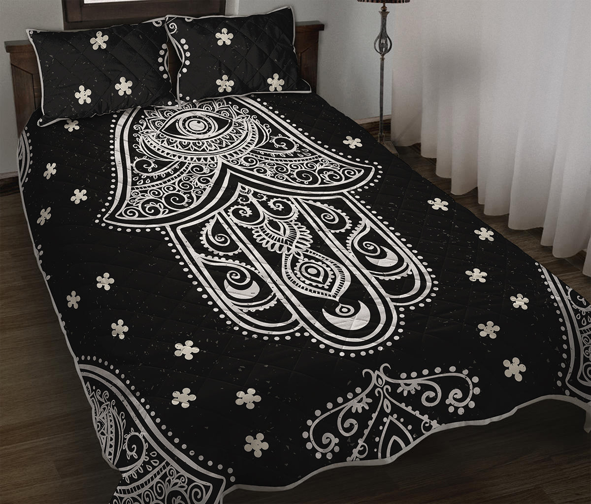 Black And White Hamsa Print Quilt Bed Set