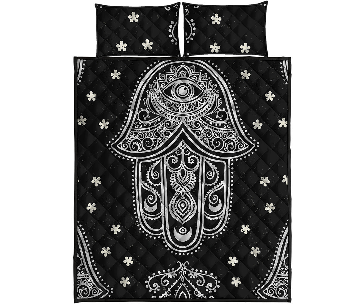Black And White Hamsa Print Quilt Bed Set