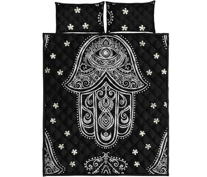 Black And White Hamsa Print Quilt Bed Set