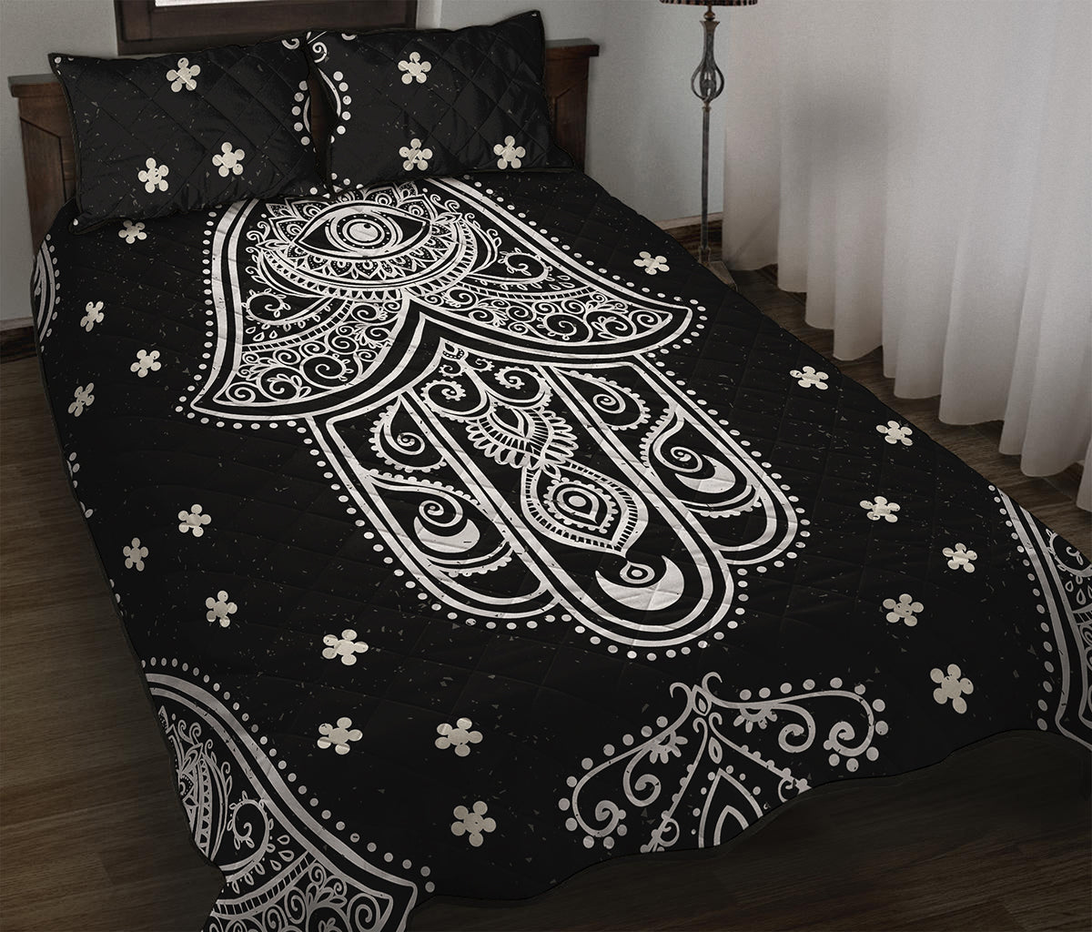 Black And White Hamsa Print Quilt Bed Set