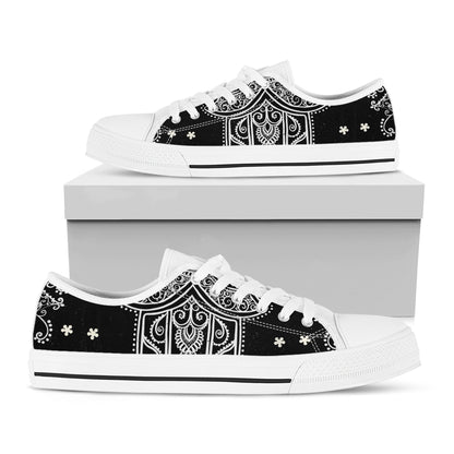 Black And White Hamsa Print White Low Top Shoes