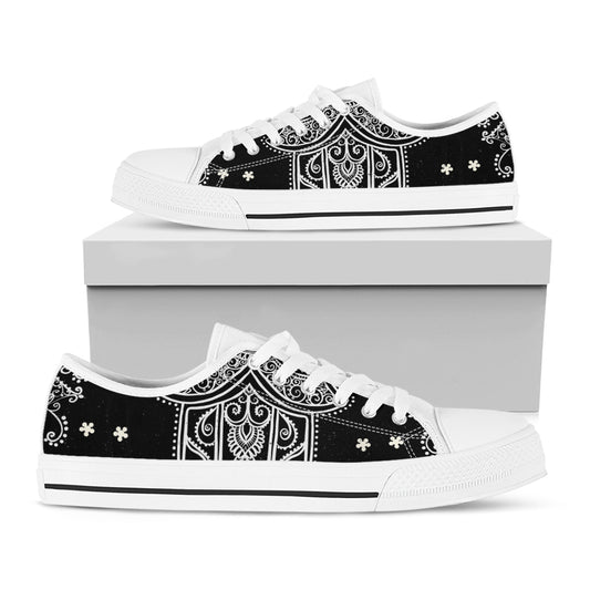 Black And White Hamsa Print White Low Top Shoes